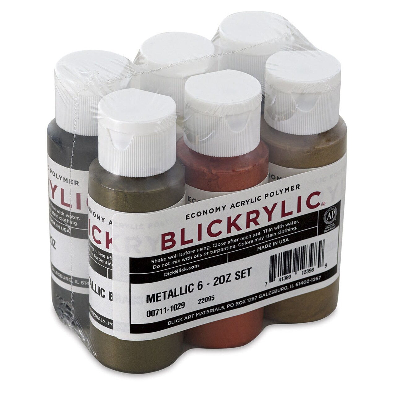 Blickrylic Student Acrylics - Set of 6, Metallic Colors, 2 oz Bottles